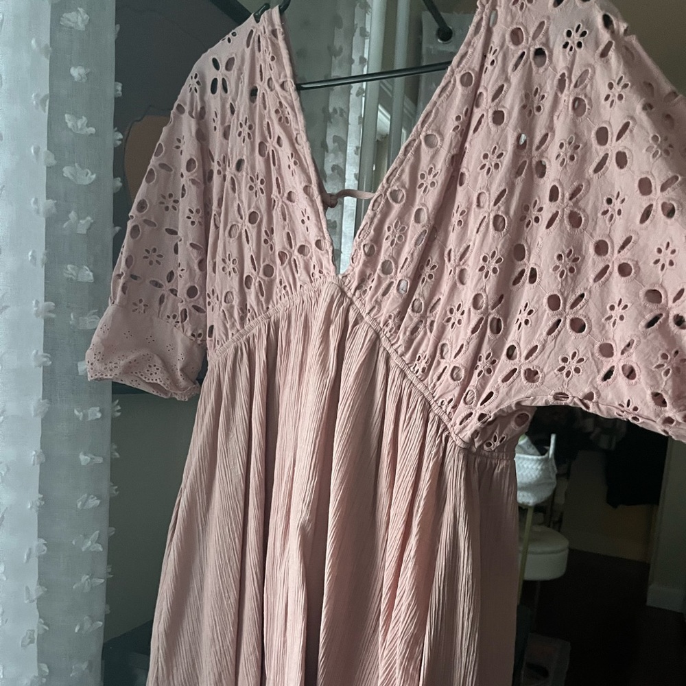 Eyelet Deep V tie back Dress
